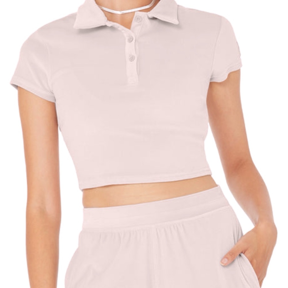 ALO Yoga Pale Blush Cropped Polo Tee